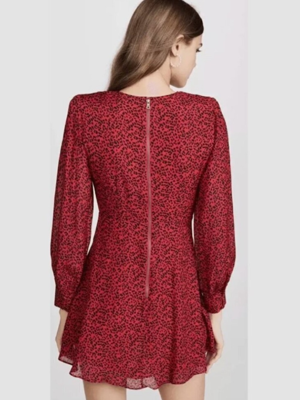 Alice + Olivia Polly Leopard Print Long Sleeve Mini Dress in Red Sz 2 - Picture 2 of 9